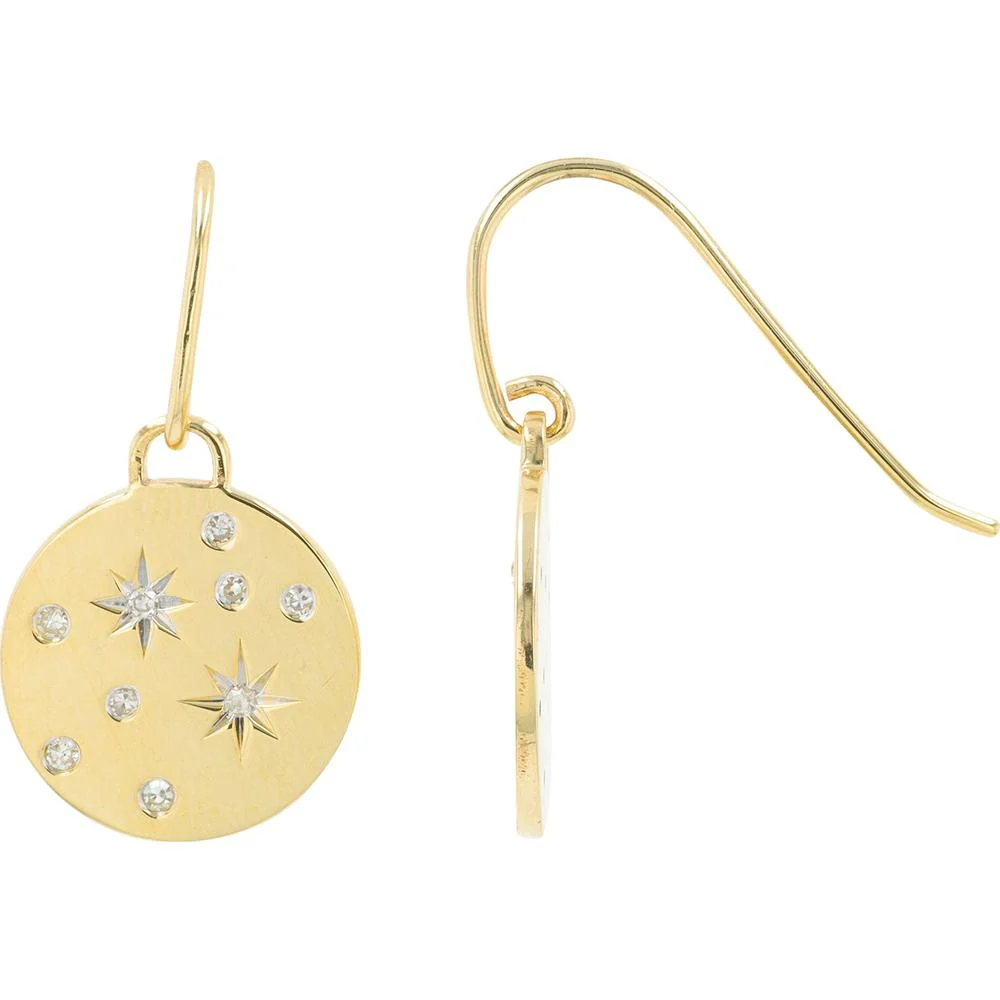 10K Yellow Gold Drop Earrings with 1/8 Carat Total Diamond Starburst Design - Image 2