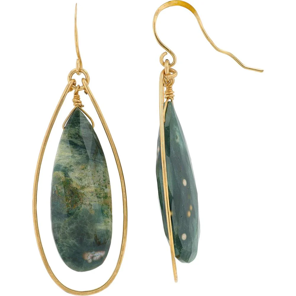 10K Yellow Gold Drop Earrings with Faceted Green Onyx Teardrops - Total Gem Weight 2.0 Carat - Image 2