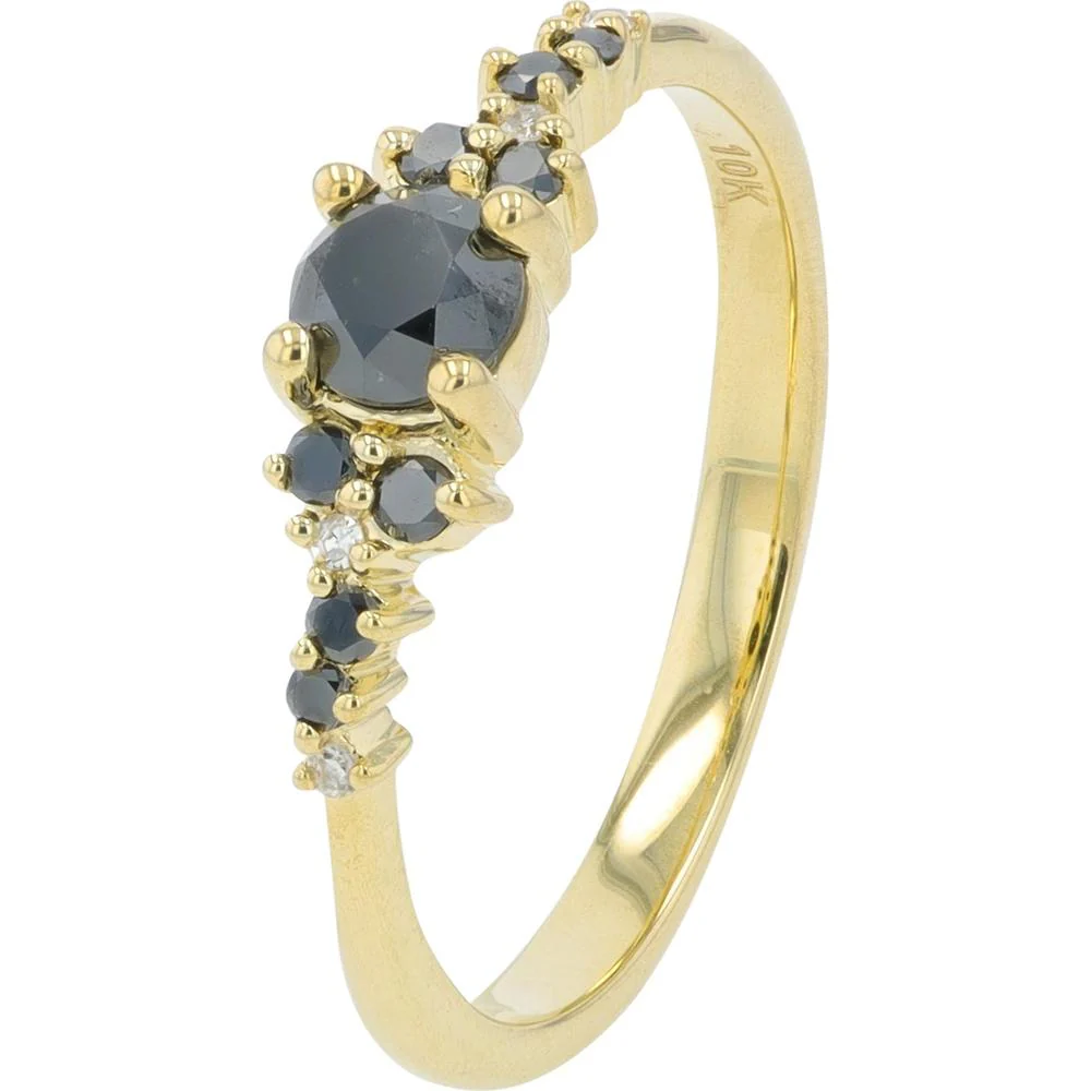 10K Yellow Gold Engagement Ring with Round Black Diamonds - 0.50 Carat Total Diamond Weight