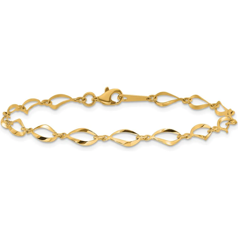10K Yellow Gold Fancy Link Bracelet with Polished Finish - 7.25" by Oro Pregiato - Image 3