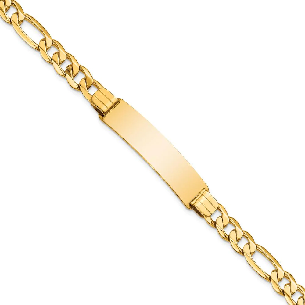 10K Yellow Gold Figaro Link ID Bracelet with Engravable Charm - 8" by Oro Pregiato