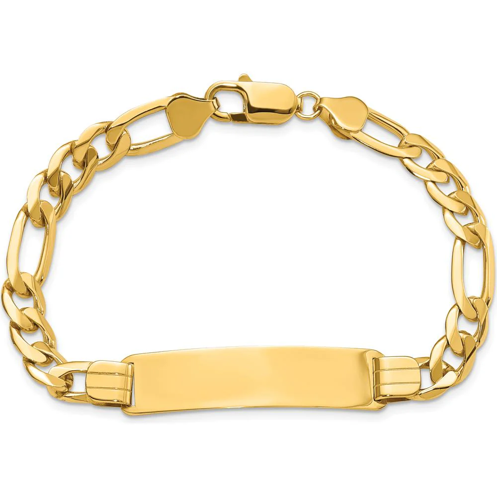 10K Yellow Gold Figaro Link ID Bracelet with Engravable Charm - 8" by Oro Pregiato - Image 4