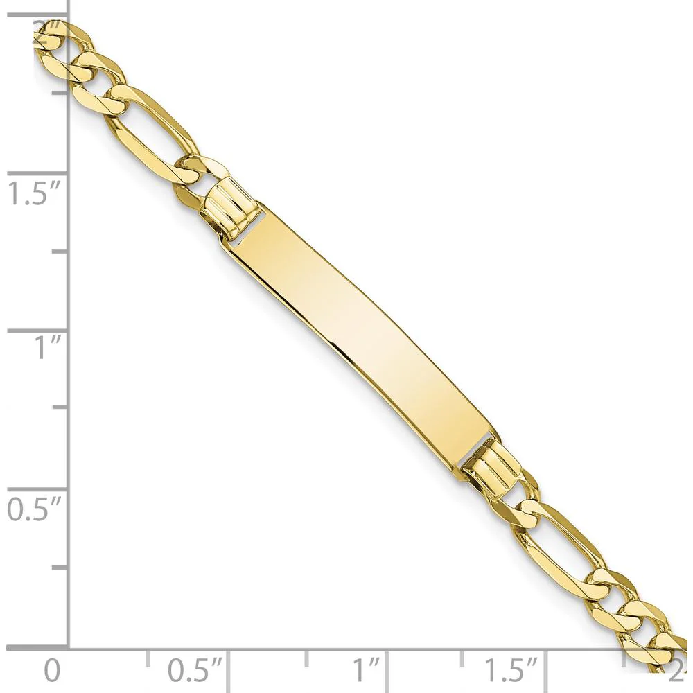 10K Yellow Gold Figaro Link ID Bracelet with Engravable Plaque - 7" by Oro Pregiato - Image 3