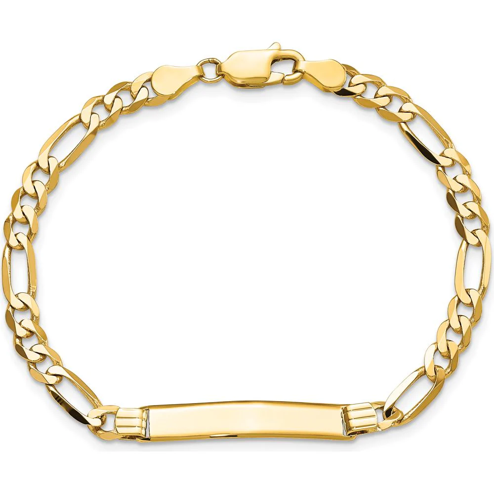 10K Yellow Gold Figaro Link ID Bracelet with Engravable Plaque - 7" by Oro Pregiato - Image 4