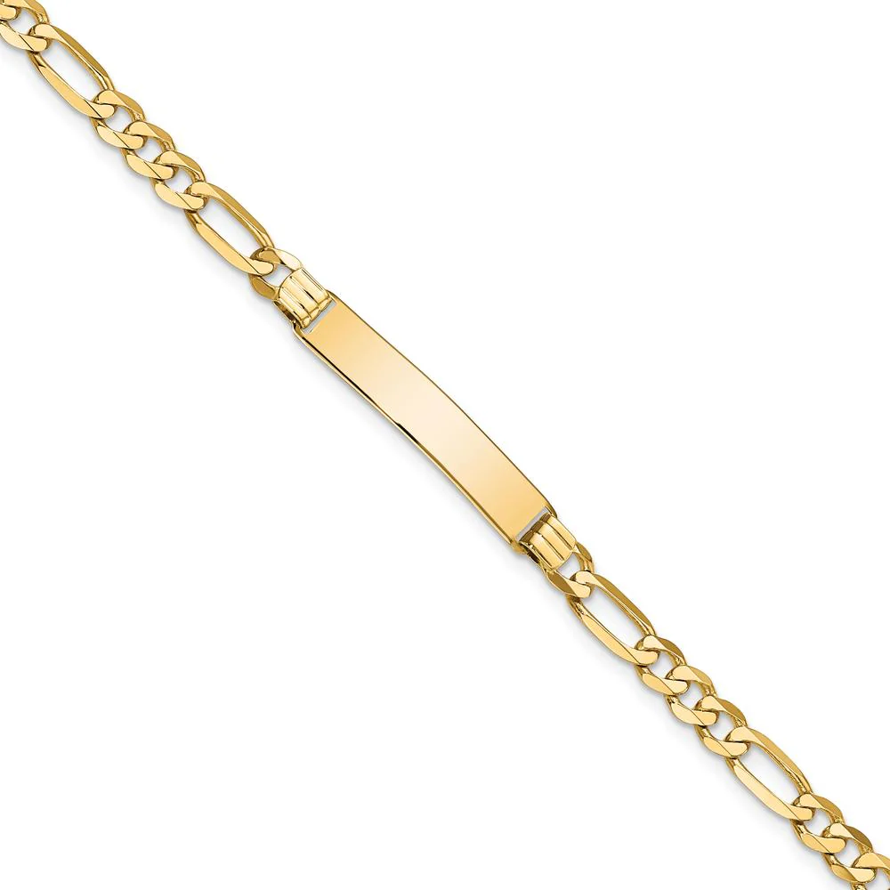 10K Yellow Gold Figaro Link ID Bracelet with Engravable Plate - 8" by Oro Pregiato