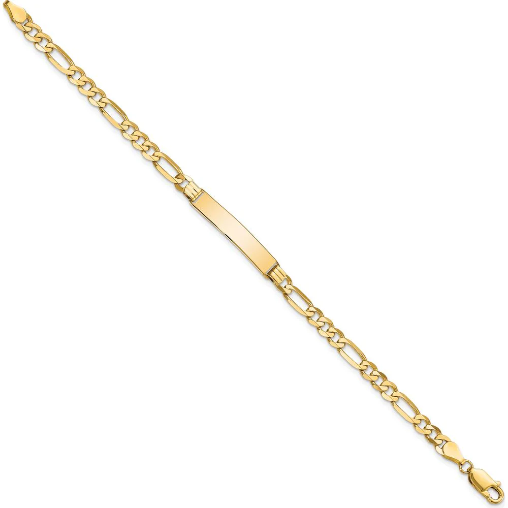 10K Yellow Gold Figaro Link ID Bracelet with Engravable Plate - 8" by Oro Pregiato - Image 2
