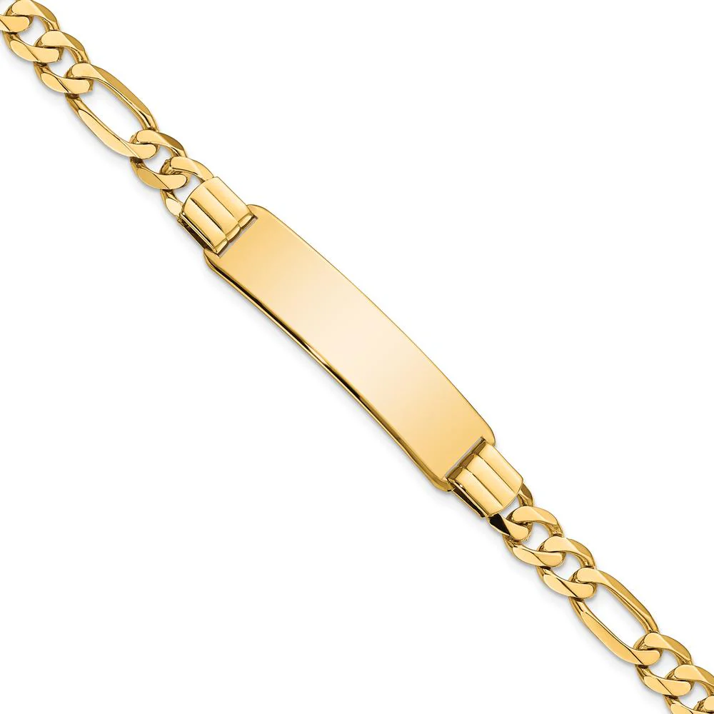 10K Yellow Gold Figaro Link ID Bracelet with Engravable Plate - 8" Length by Oro Pregiato