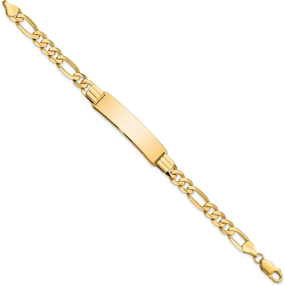 10K Yellow Gold Figaro Link ID Bracelet with Engravable Plate - 8" Length by Oro Pregiato - Image 2