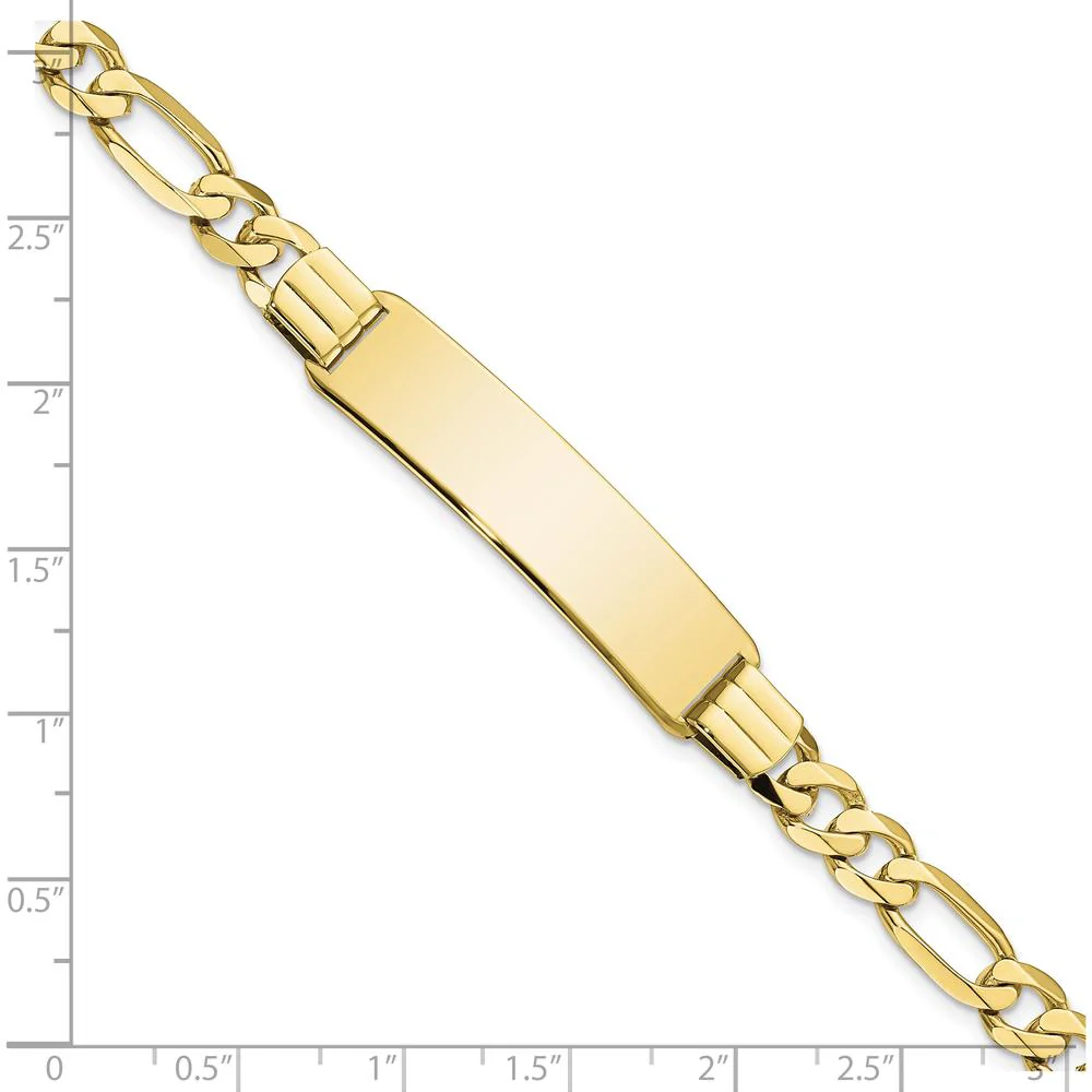 10K Yellow Gold Figaro Link ID Bracelet with Engravable Plate - 8" Length by Oro Pregiato - Image 3