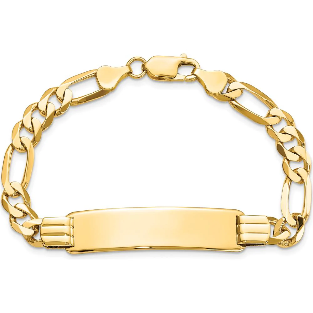 10K Yellow Gold Figaro Link ID Bracelet with Engravable Plate - 8" Length by Oro Pregiato - Image 4