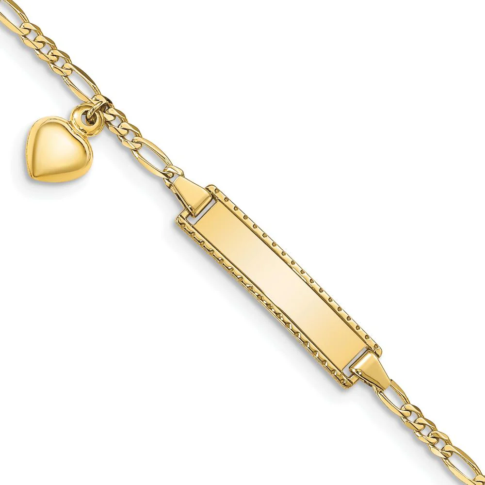 10K Yellow Gold Figaro Link ID Bracelet with Heart Charm - 6 Inch by Oro Pregiato