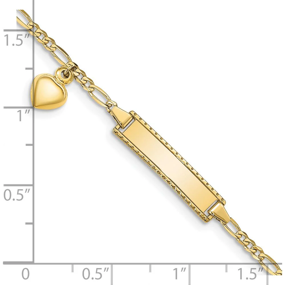10K Yellow Gold Figaro Link ID Bracelet with Heart Charm - 6 Inch by Oro Pregiato - Image 3