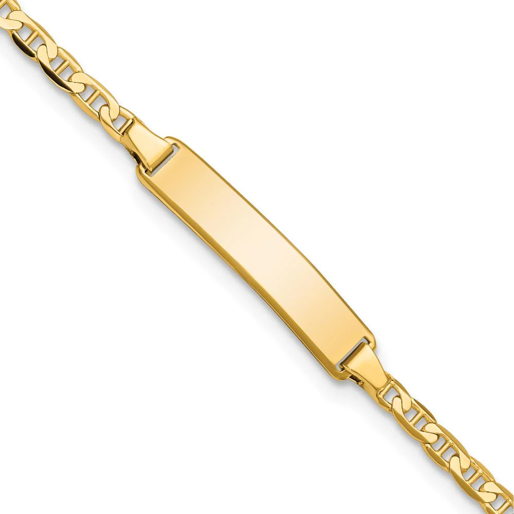 10K Yellow Gold Flat Anchor Link ID Bracelet with Engravable Charm - 6" by Oro Pregiato