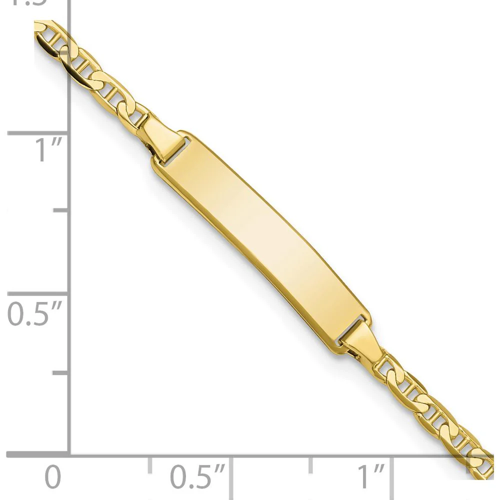 10K Yellow Gold Flat Anchor Link ID Bracelet with Engravable Charm - 6" by Oro Pregiato - Image 3