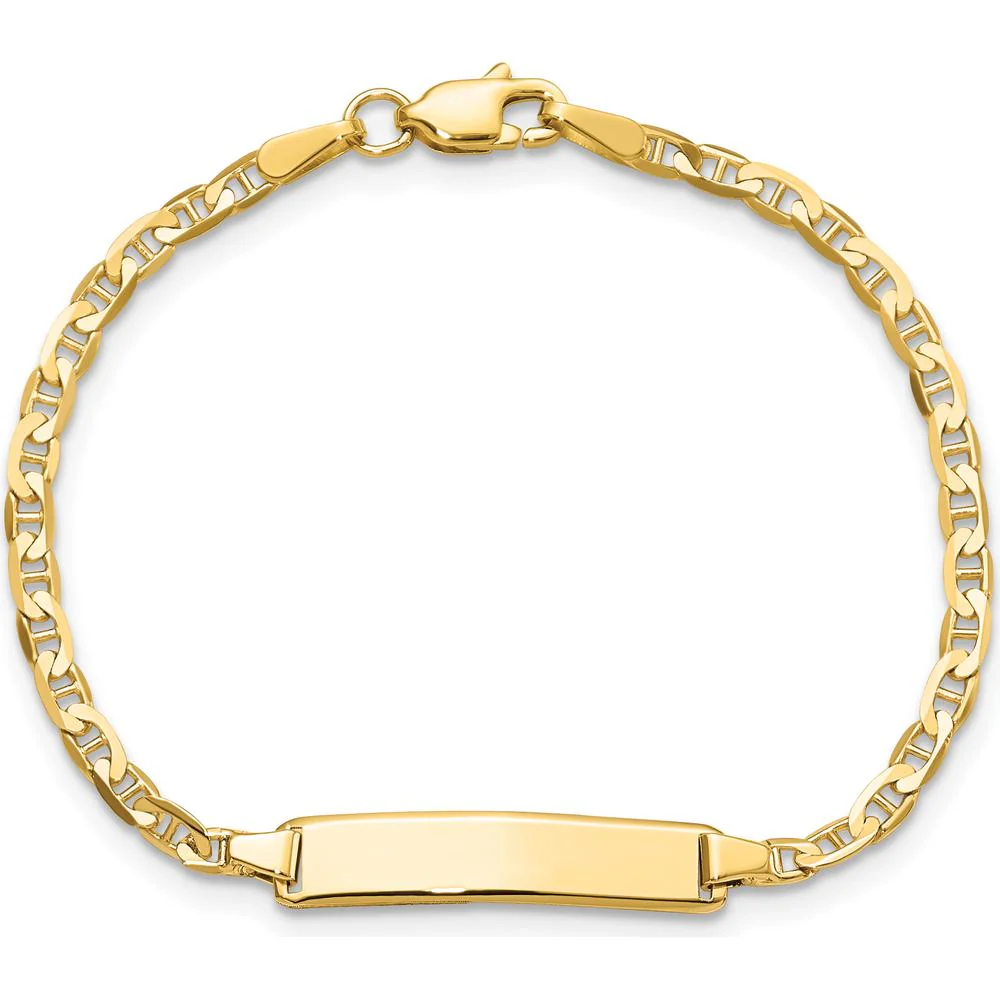 10K Yellow Gold Flat Anchor Link ID Bracelet with Engravable Charm - 6" by Oro Pregiato - Image 4