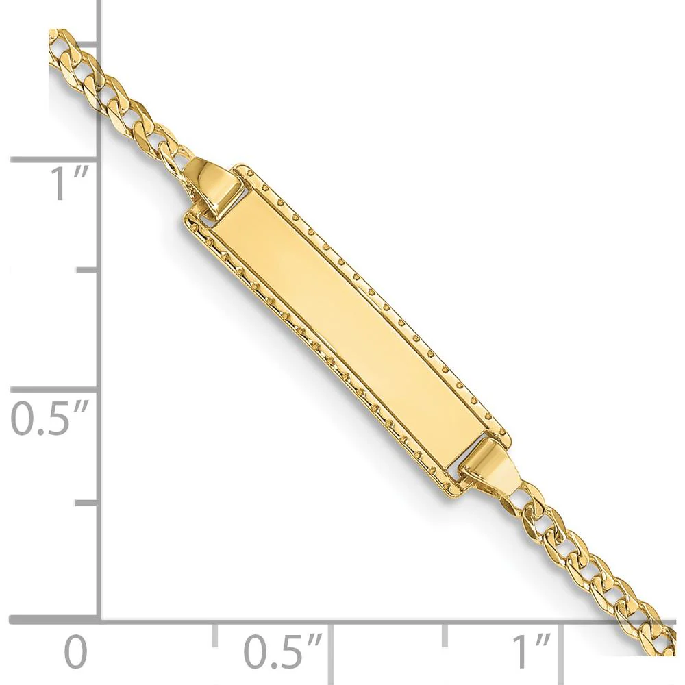 10K Yellow Gold Flat Curb Link ID Bracelet with Customizable Charm - 6" by Oro Pregiato - Image 3