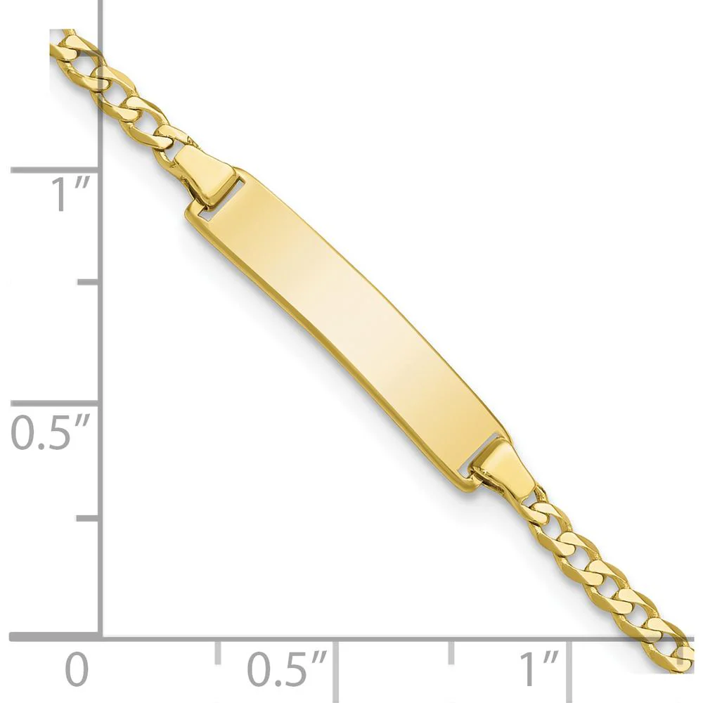 10K Yellow Gold Flat Curb Link ID Bracelet with Engravable Plate by Oro Pregiato - Image 3