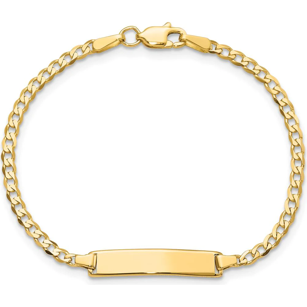 10K Yellow Gold Flat Curb Link ID Bracelet with Engravable Plate by Oro Pregiato - Image 4