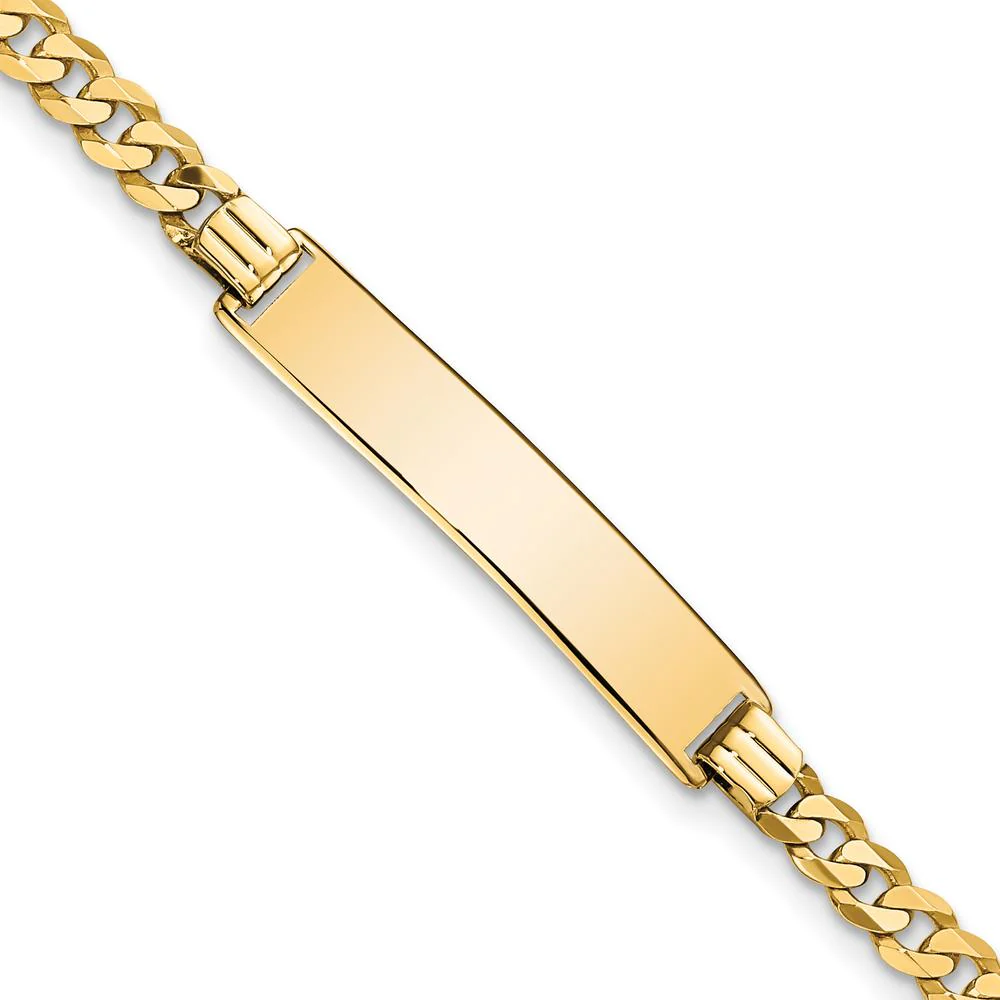 10K Yellow Gold Flat Curb Link ID Bracelet with Engravable Plate by Oro Pregiato