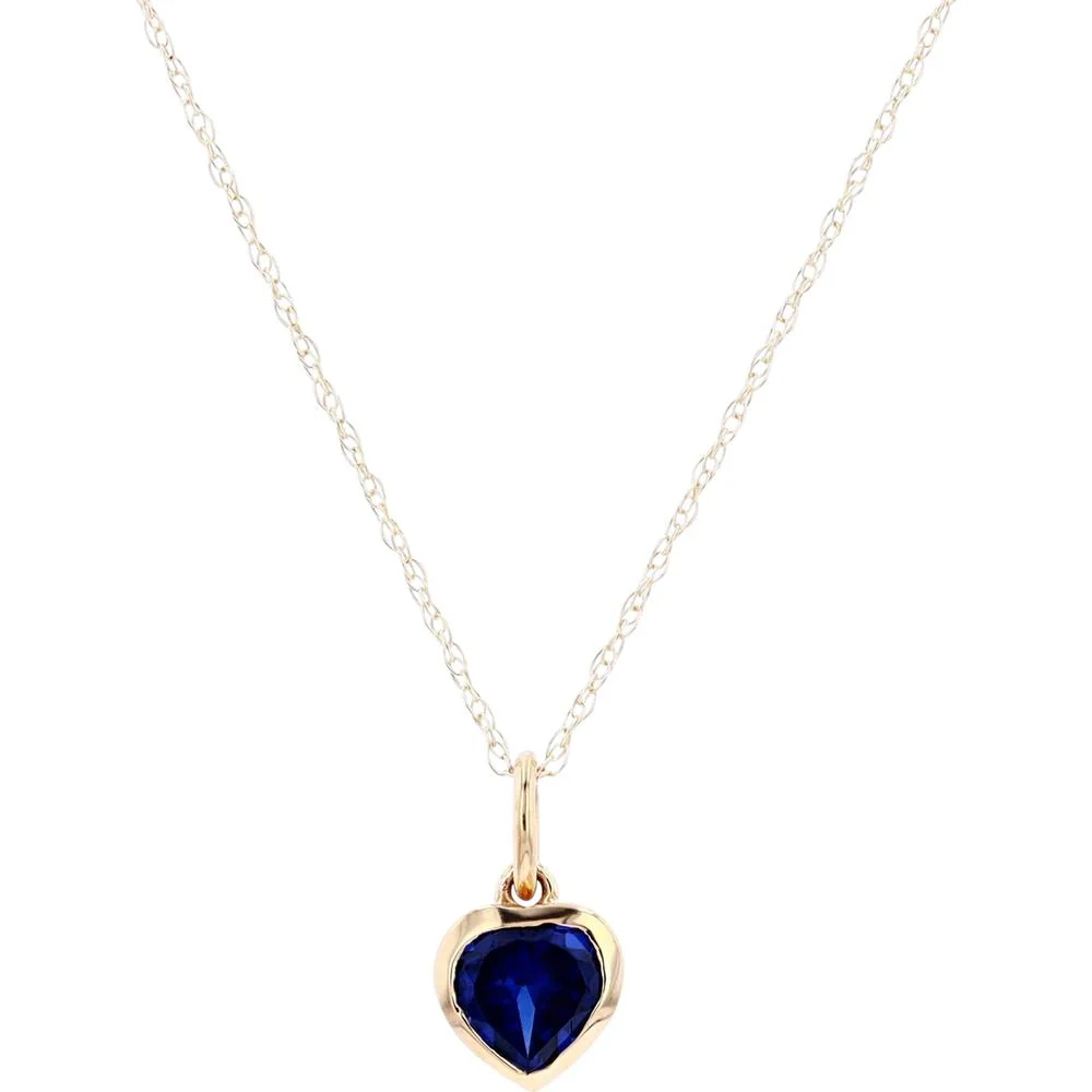 10K Yellow Gold Heart Pendant with Created Sapphire - 0.45 Carat Total Gemstone Weight