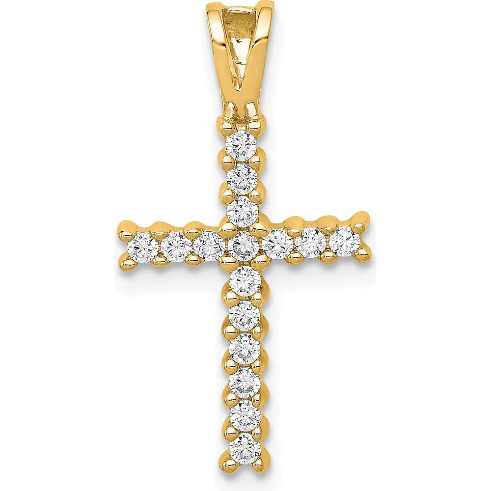10K Yellow Gold Latin Cross Pendant with Round Prong Set Diamonds - 23mm by Oro Pregiato