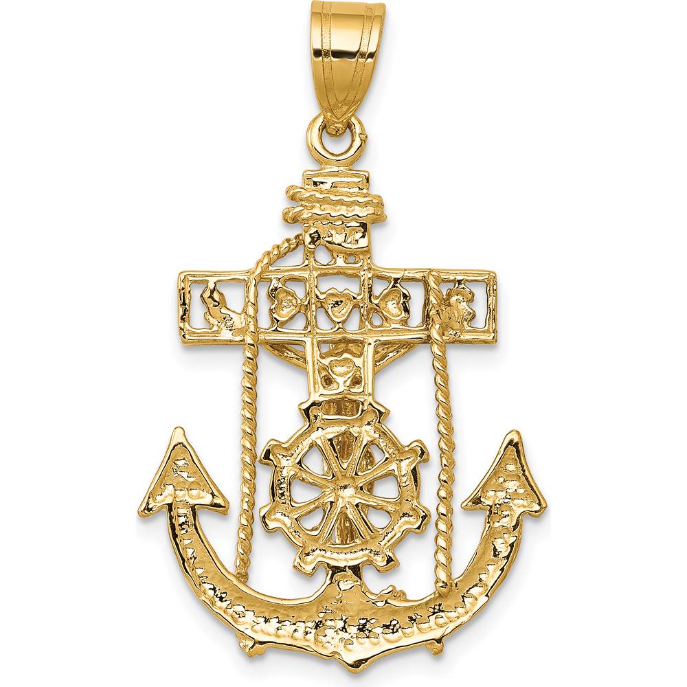 10K Yellow Gold Mariners Cross Pendant - Polished Finish, 36.41mm Length by Oro Pregiato - Image 3