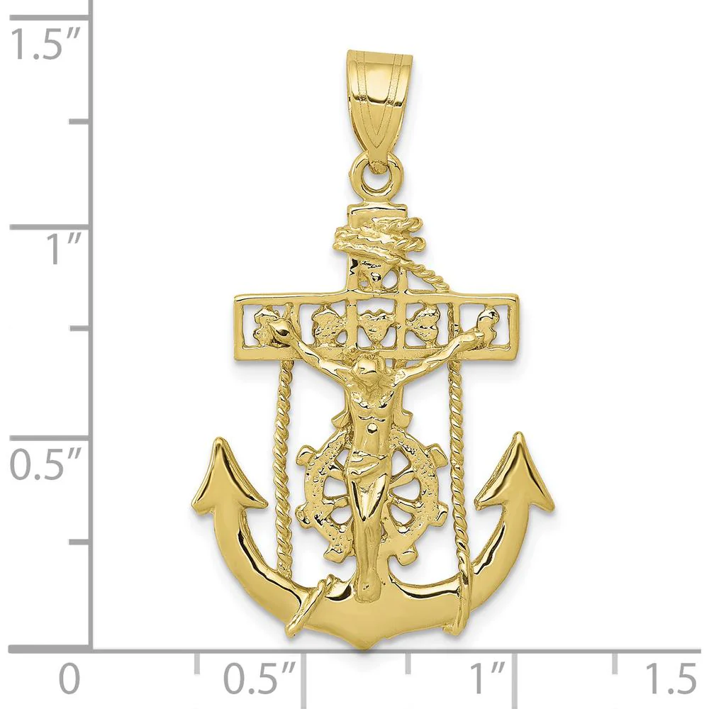 10K Yellow Gold Mariners Cross Pendant - Polished Finish, 36.41mm Length by Oro Pregiato - Image 4