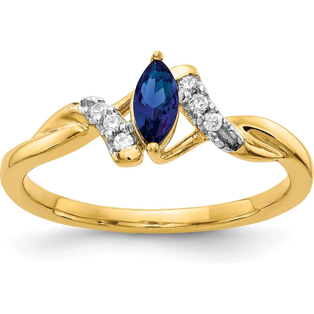 10K Yellow Gold Marquise Sapphire and Diamond Ring - 0.34 Carat Sapphire, 0.06 Carat Diamonds - Size 7 by Monteluci Fine Jewelry