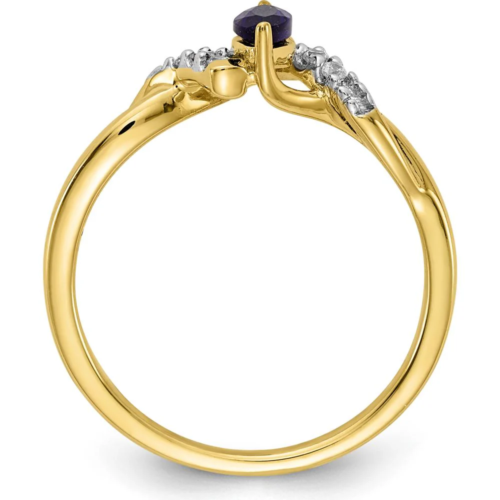 10K Yellow Gold Marquise Sapphire and Diamond Ring - 0.34 Carat Sapphire, 0.06 Carat Diamonds - Size 7 by Monteluci Fine Jewelry - Image 2