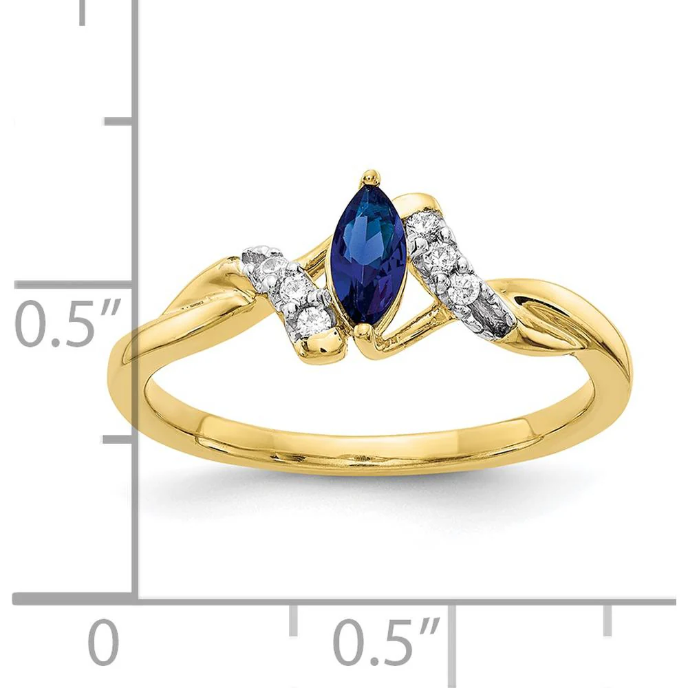 10K Yellow Gold Marquise Sapphire and Diamond Ring - 0.34 Carat Sapphire, 0.06 Carat Diamonds - Size 7 by Monteluci Fine Jewelry - Image 3