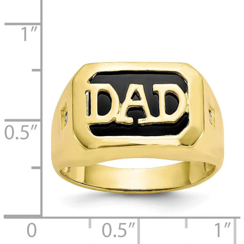 10K Yellow Gold Men's Diamond and Black Onyx Dad Ring with Round Faceted Diamonds - 0.02 Carat Total Diamond Weight by IBGoodman - Image 3