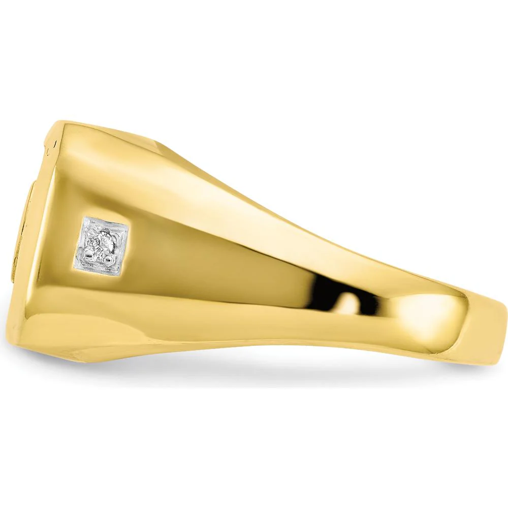 10K Yellow Gold Men's Diamond and Black Onyx Dad Ring with Round Faceted Diamonds - 0.02 Carat Total Diamond Weight by IBGoodman - Image 4