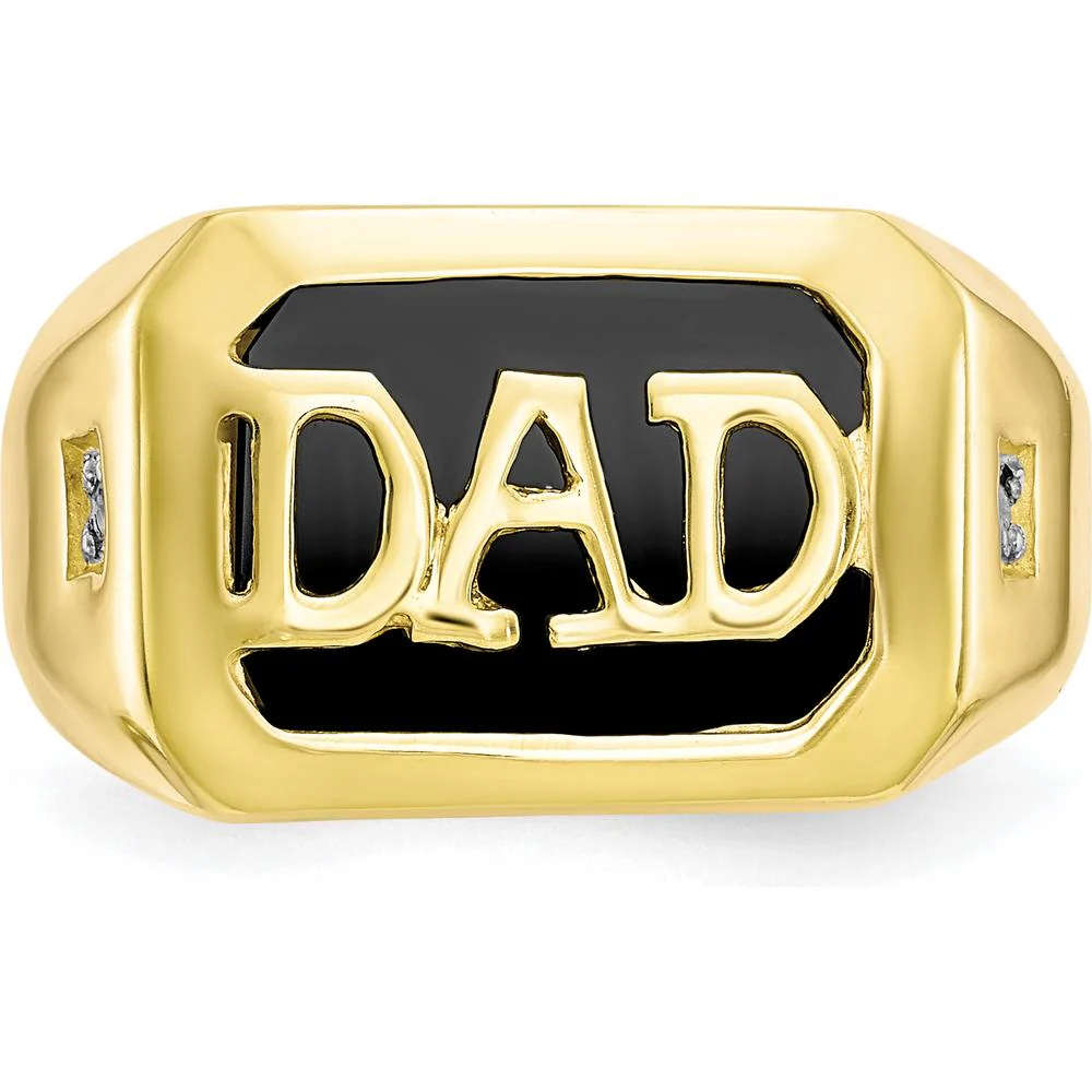 10K Yellow Gold Men's Diamond and Black Onyx Dad Ring with Round Faceted Diamonds - 0.02 Carat Total Diamond Weight by IBGoodman - Image 5