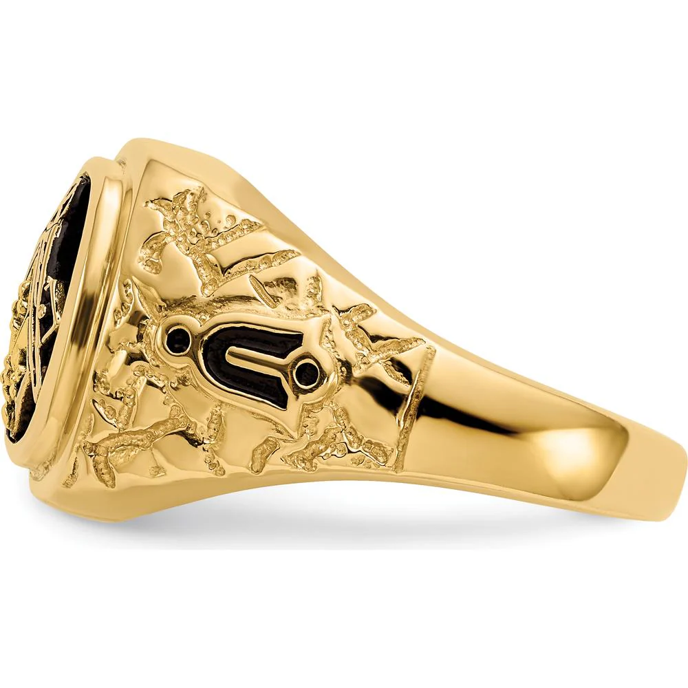 10K Yellow Gold Men's Polished and Antiqued Masonic Ring with Round Diamonds - 0.04 Carat Total Diamond Weight by IBGoodman - Image 3