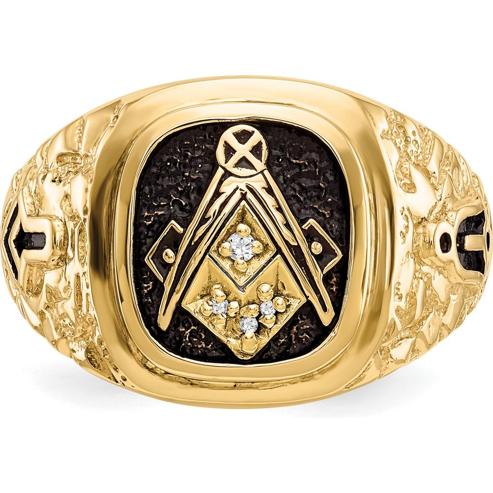 10K Yellow Gold Men's Polished and Antiqued Masonic Ring with Round Diamonds - 0.04 Carat Total Diamond Weight by IBGoodman - Image 4