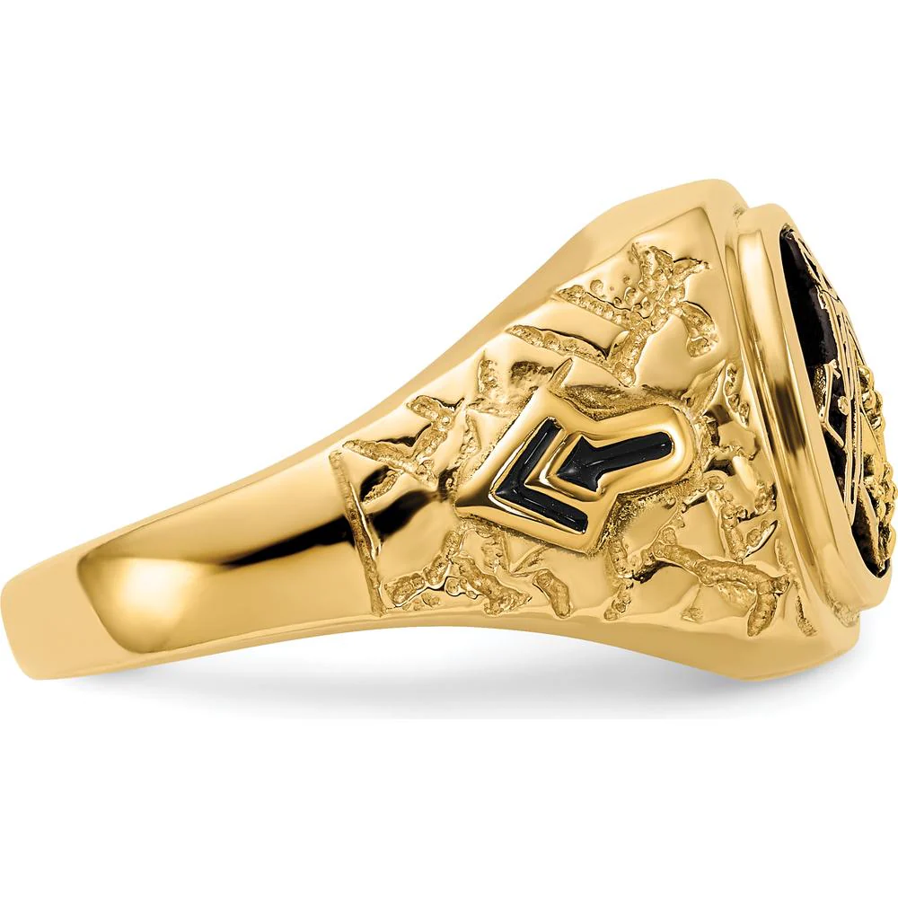 10K Yellow Gold Men's Polished and Antiqued Masonic Ring with Round Diamonds - 0.04 Carat Total Diamond Weight by IBGoodman - Image 7