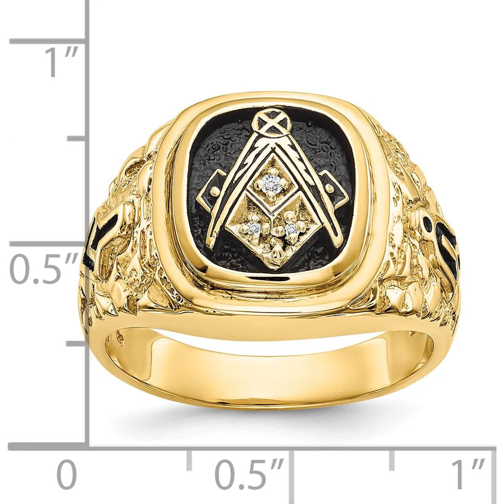 10K Yellow Gold Men's Polished and Antiqued Masonic Ring with Round Diamonds - 0.04 Carat Total Diamond Weight by IBGoodman - Image 8