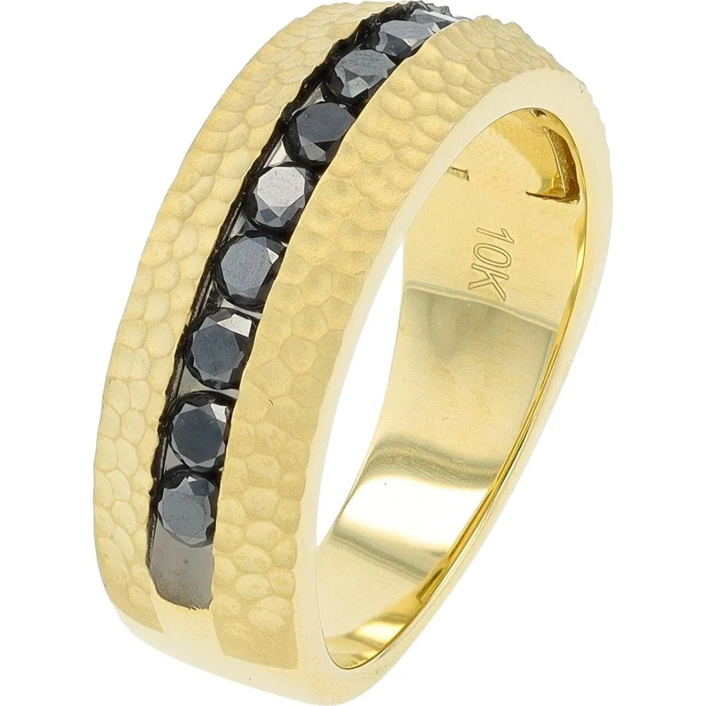 10K Yellow Gold Men's Ring with Black Diamonds - 1.00 Carat Total Diamond Weight