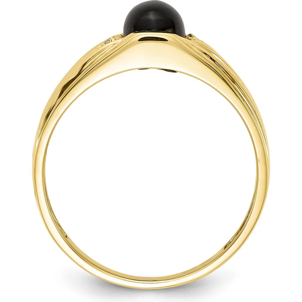 10K Yellow Gold Men's Ring with Round Faceted Diamonds and Oval Cabochon Onyx by IBGoodman - Image 3