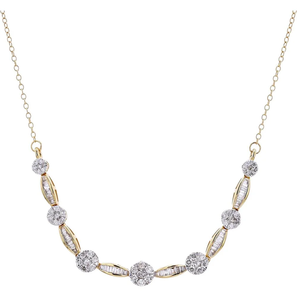 10K Yellow Gold Necklace with Round Diamonds - 1.00 Carat Total Diamond Weight