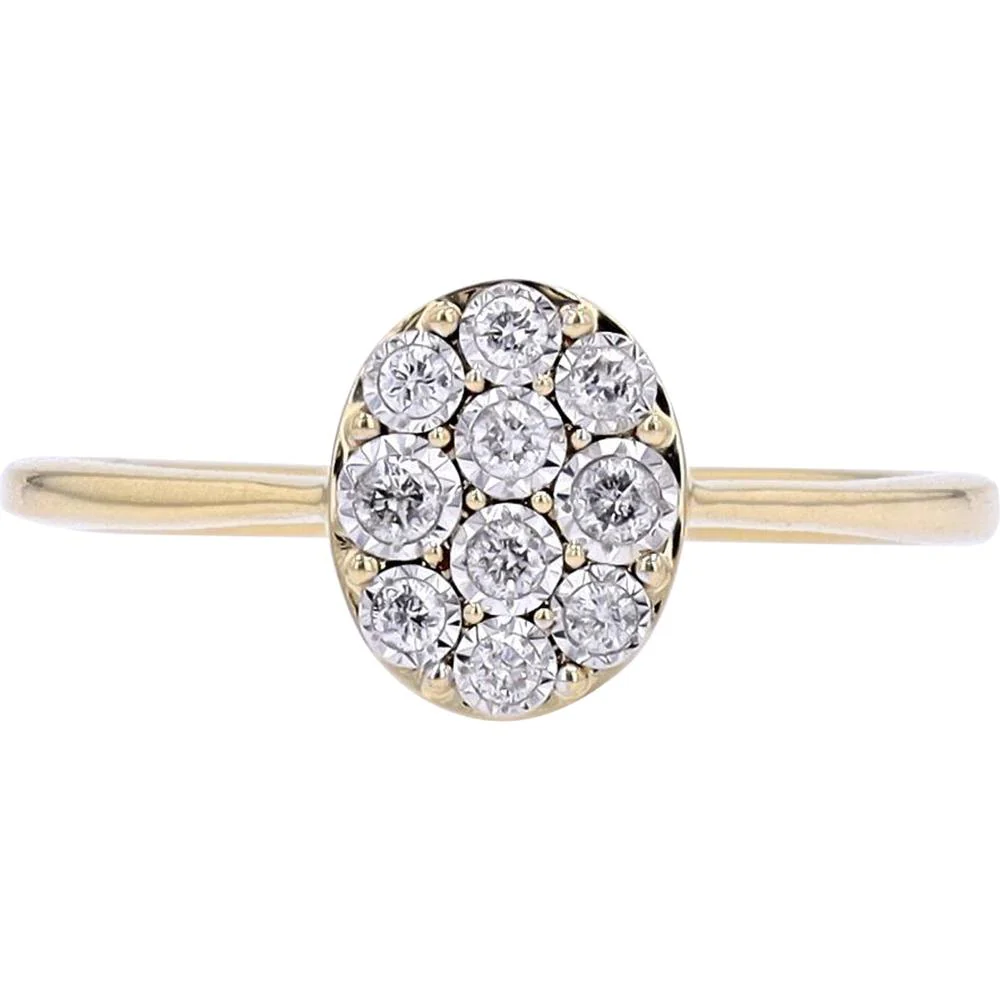 10K Yellow Gold Oval Cluster Diamond Ring - 0.15 Carat Total Diamond Weight