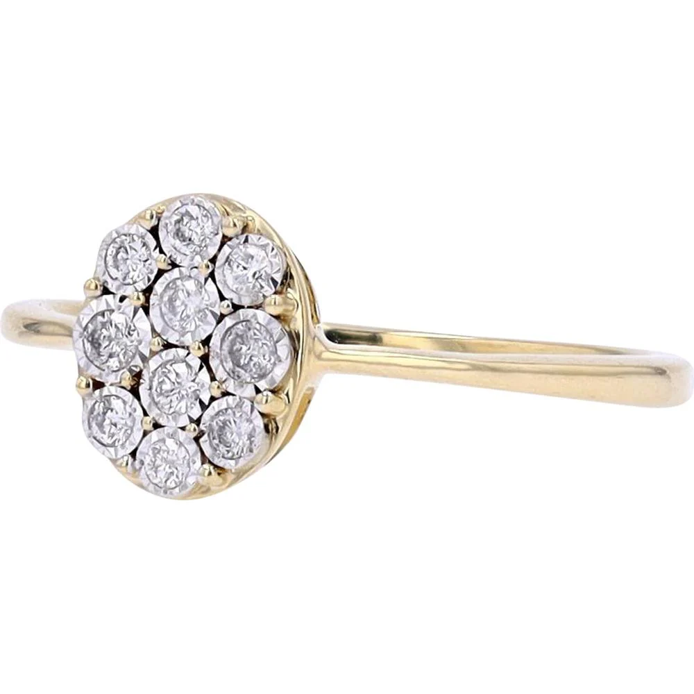 10K Yellow Gold Oval Cluster Diamond Ring - 0.15 Carat Total Diamond Weight - Image 2