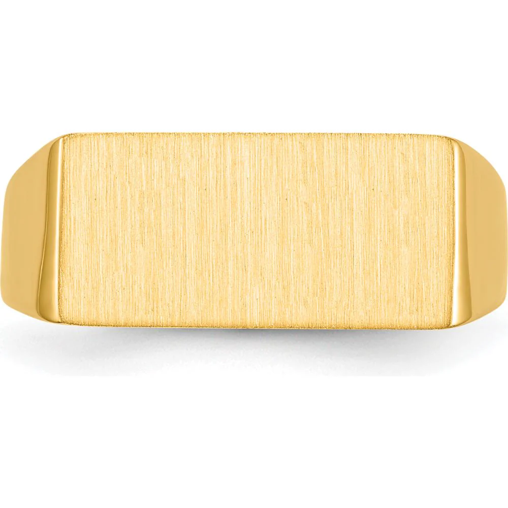 10K Yellow Gold Polished & Brushed Satin Finish Signet Ring with Engravable Top - Size 7 to 11 by Oro Pregiato - Image 4