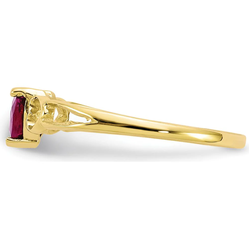 10K Yellow Gold Polished Heart-Shaped Ruby Birthstone Ring - 0.55 Carat Ruby by Oro Pregiato - Image 3