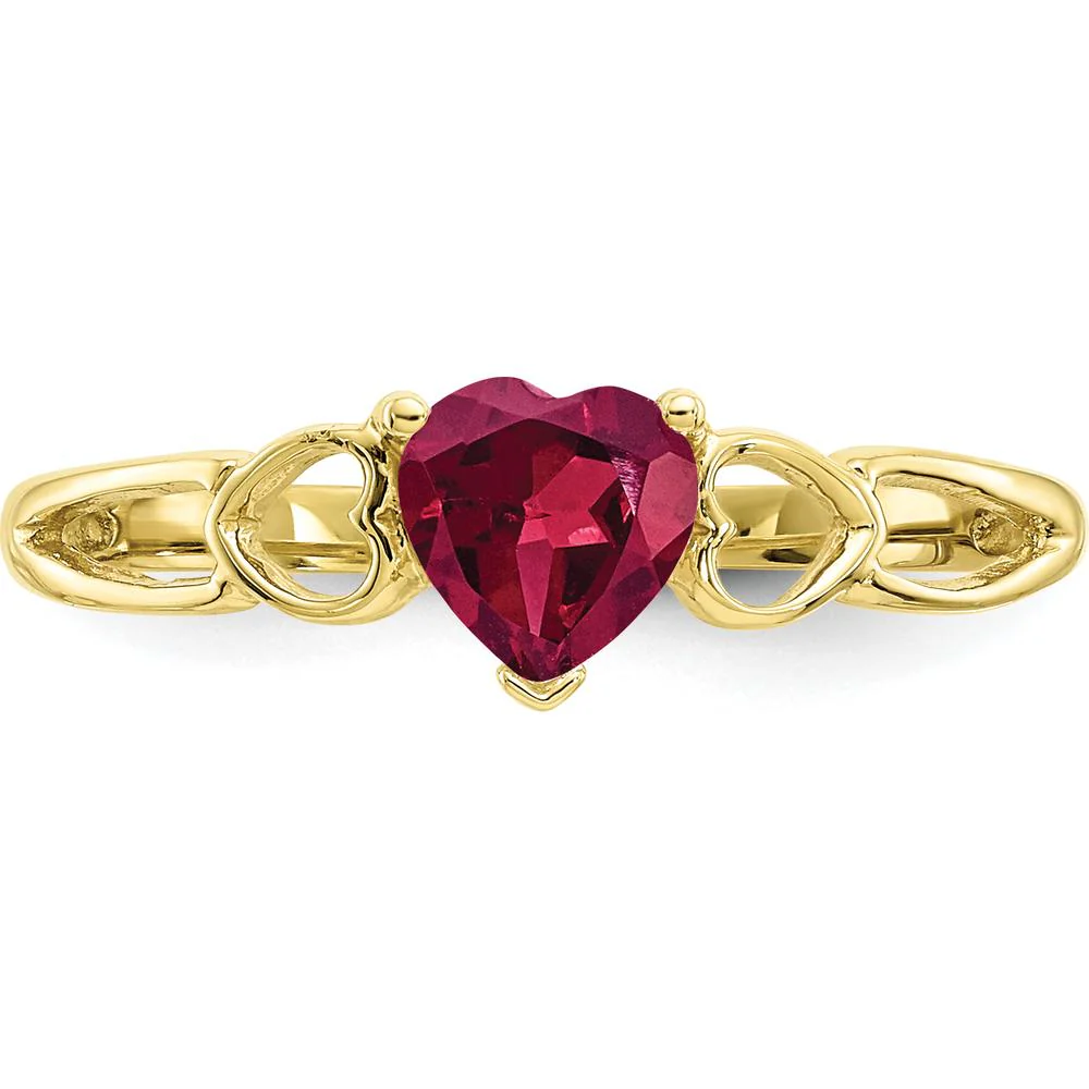10K Yellow Gold Polished Heart-Shaped Ruby Birthstone Ring - 0.55 Carat Ruby by Oro Pregiato - Image 4
