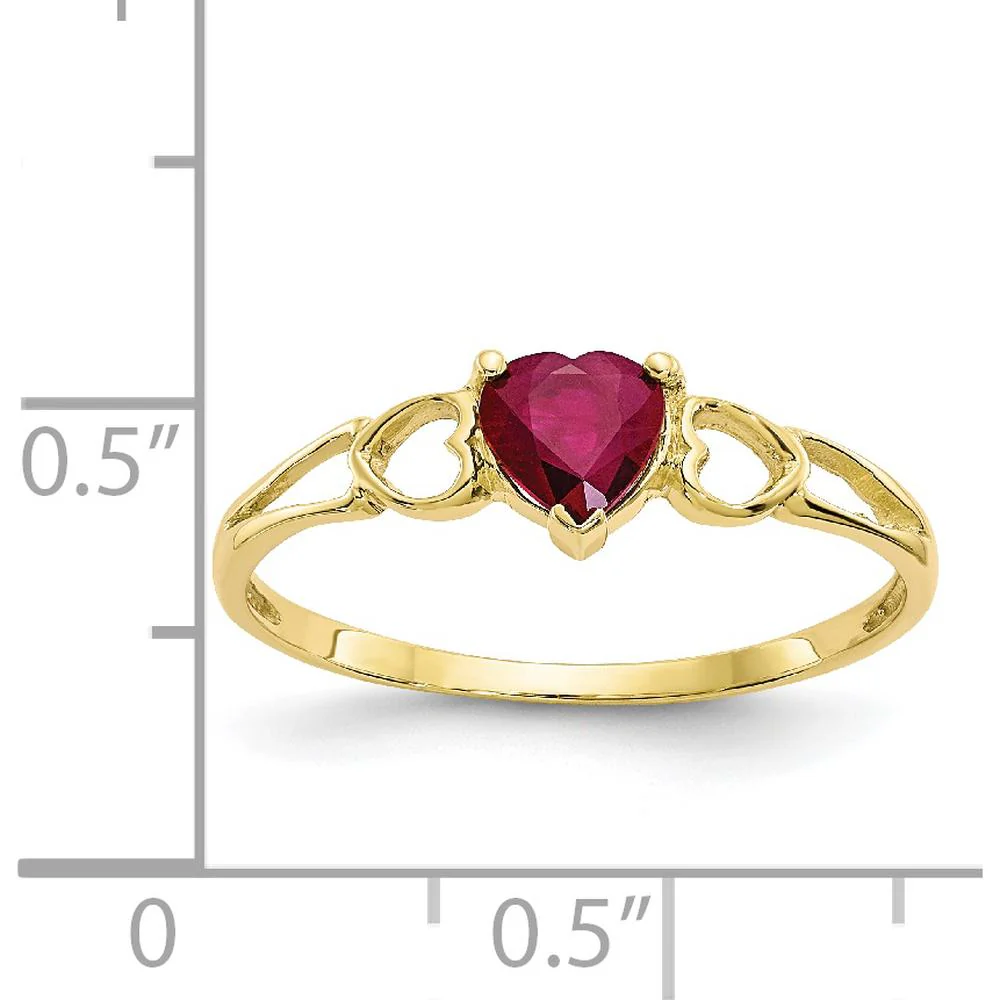 10K Yellow Gold Polished Heart-Shaped Ruby Birthstone Ring - 0.55 Carat Ruby by Oro Pregiato - Image 5