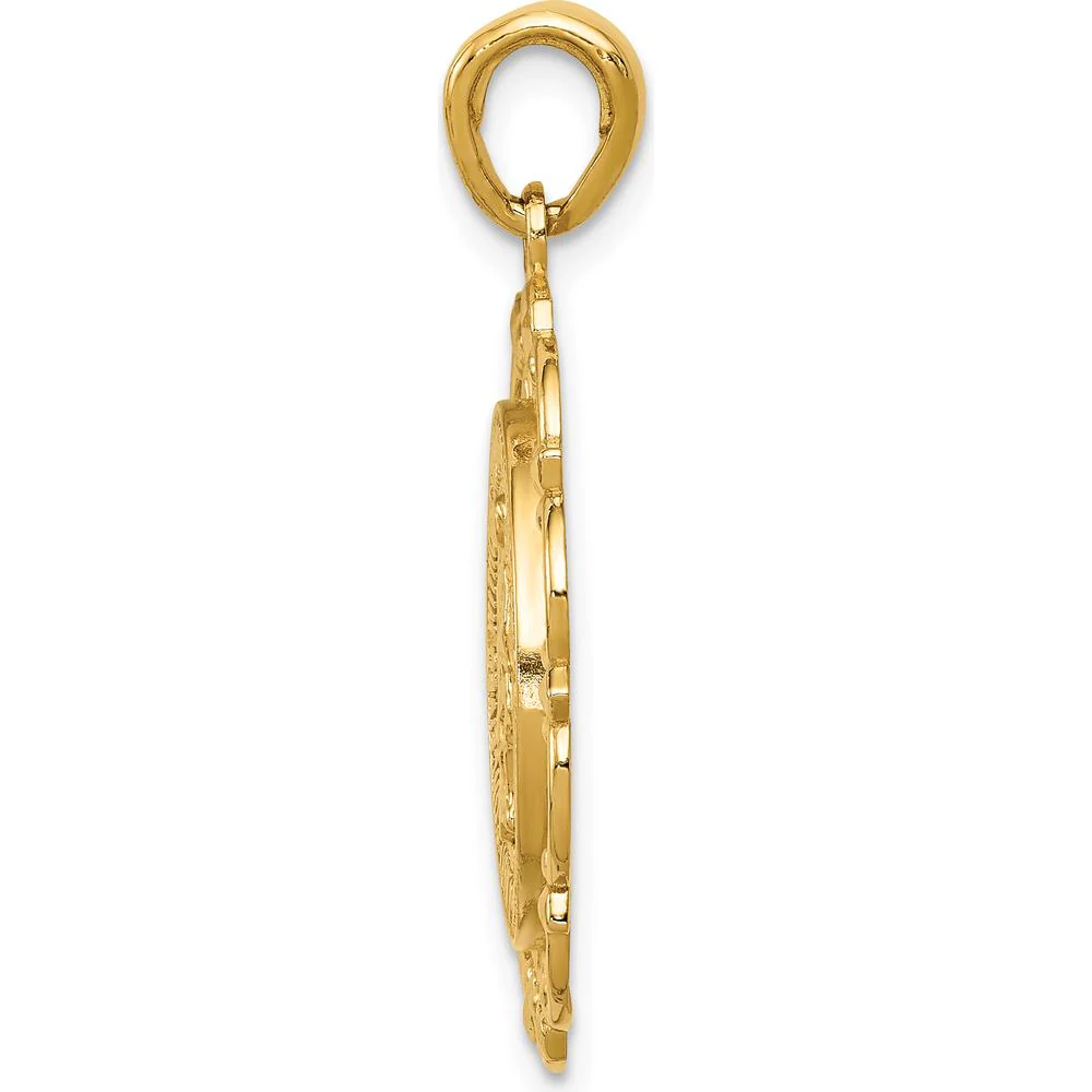 10K Yellow Gold Polished Miraculous Medal with Scallop Frame Pendant - 30.3mm Length by Oro Pregiato - Image 2