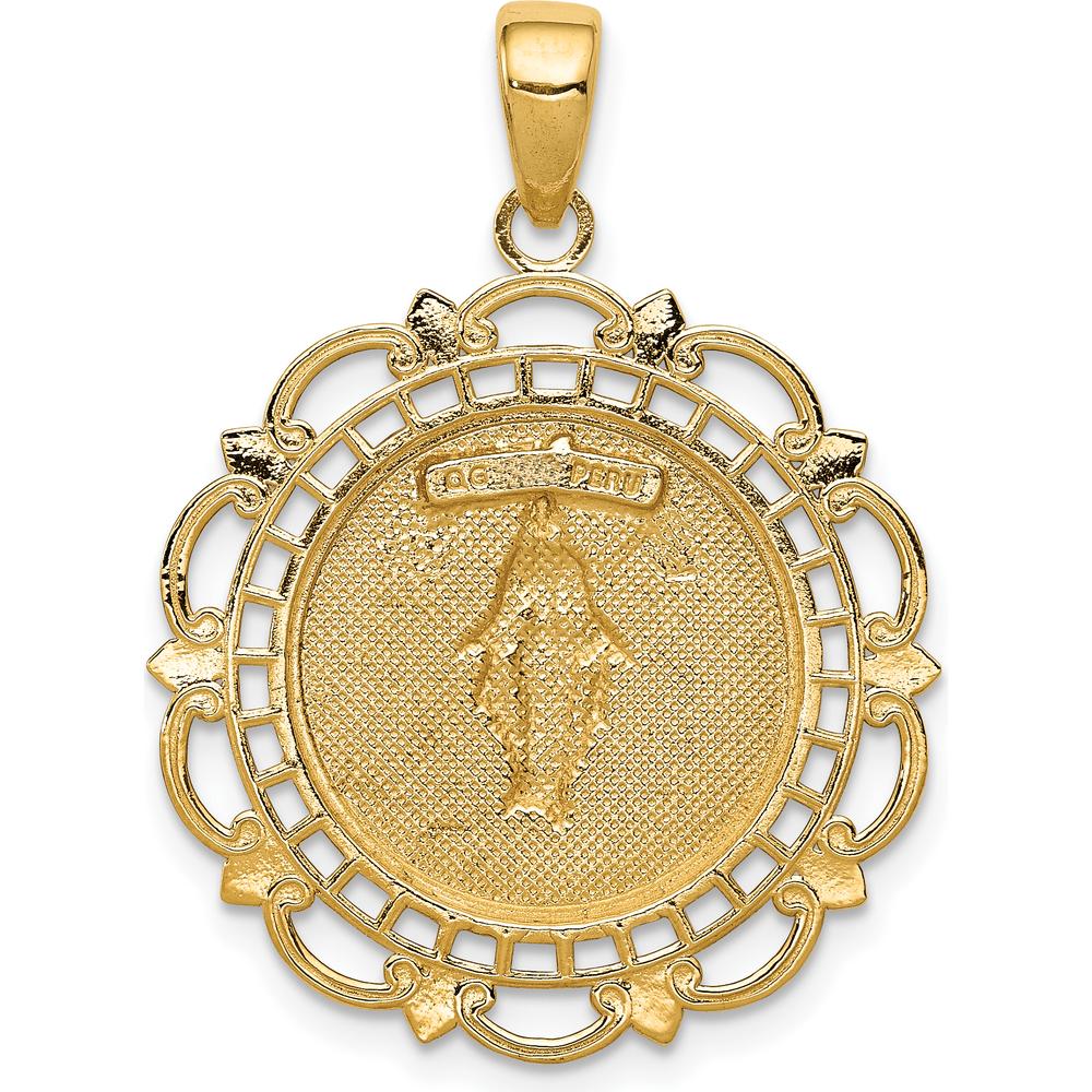 10K Yellow Gold Polished Miraculous Medal with Scallop Frame Pendant - 30.3mm Length by Oro Pregiato - Image 4