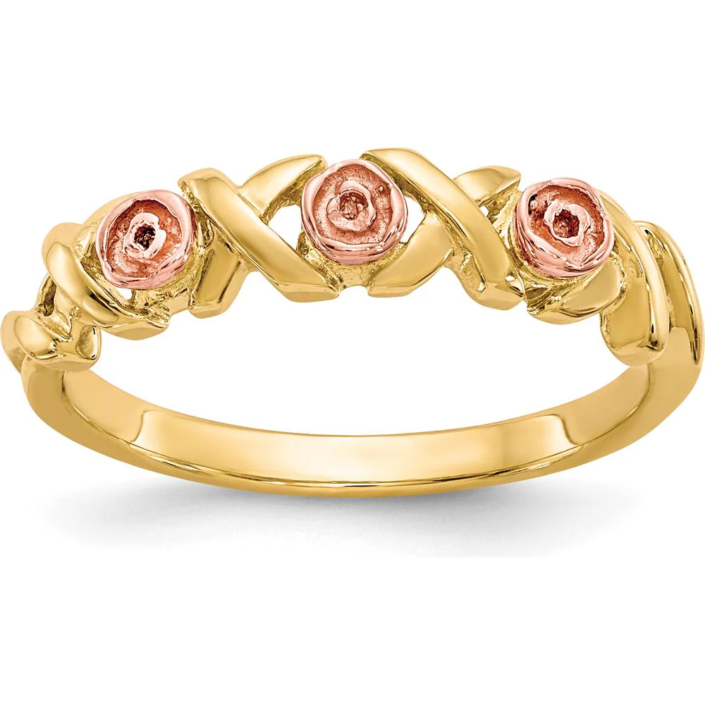 10K Yellow Gold Ring with 12K Green and Rose Gold Accents - Gold Design by Oro Pregiato