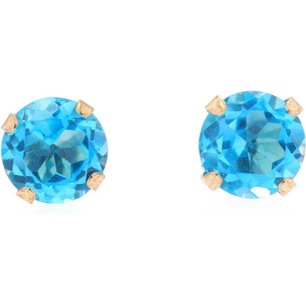 10K Yellow Gold Round Blue Topaz Stud Earrings - 1.0 Carat Total Gem Weight